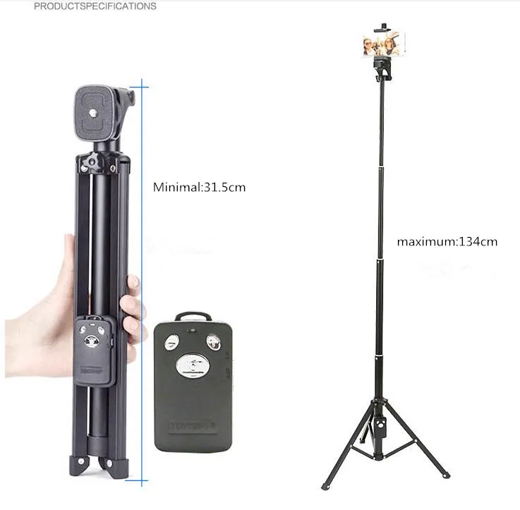 yunteng Tripod Self-portrait Monopod Phone Selfie Stick Bluetooth Self-Timer Pole for Phone camera DV