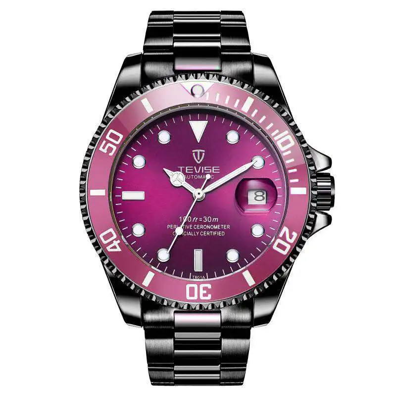 TEVISE Red Watch Men Creative Luminous Watches Date Waterproof Clock Man Blue Automatic Watch Purple Mechanical Wristwatches