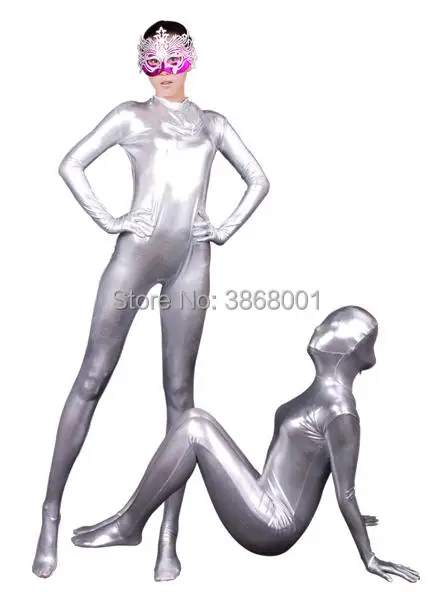 สีแดงเซ็กซี่แฟนซีชุดสตรีชุดเงาโลหะ Zentai สูท Full Bodysuit