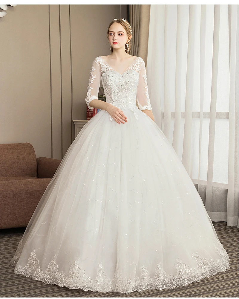 Ball Gowns Wedding dress V Neck Princess Sleeves Plus Size New Style Self-cultivation Lace Up Wedding Dresses