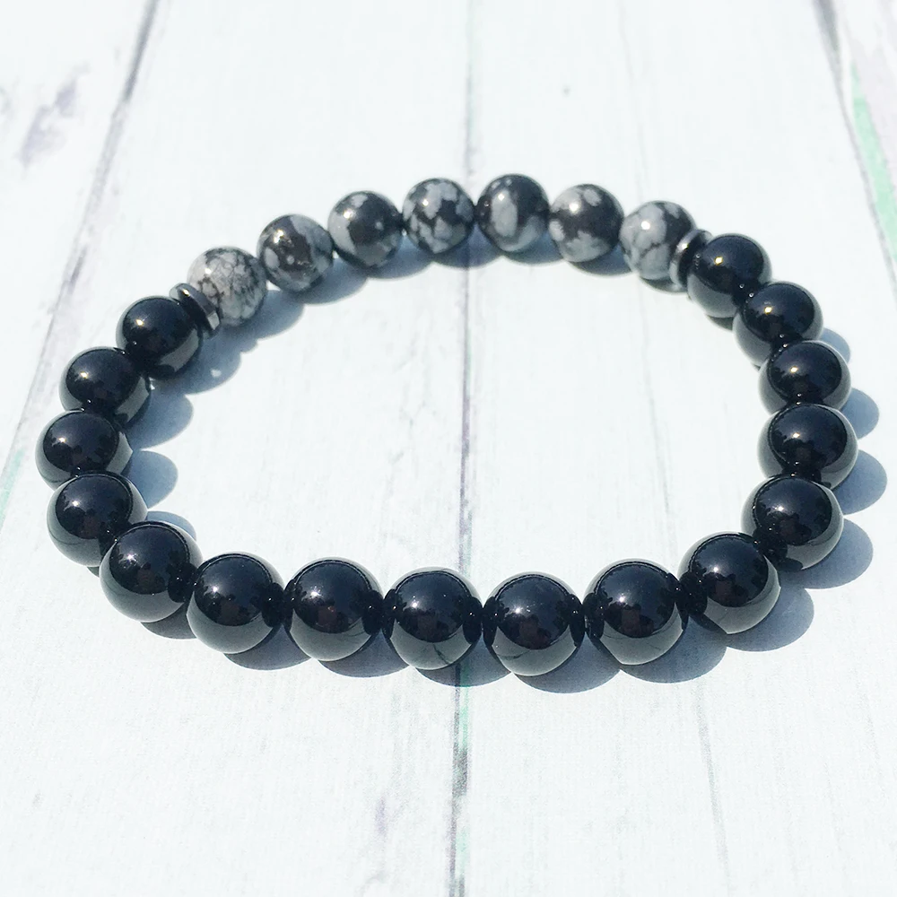 MG0437 2019 Hot Sale Men`s Energy Bracelet Natural Snowflake Bracelet AAA Grand 8 mm Black Tourmaline Protection Bracelet