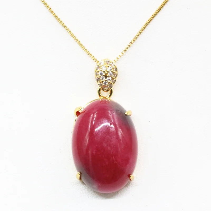 Red Stone Pendant For Women Stainless Steel Chain Necklaces 18x30mm Natural Jades Pendants Chalcedony High Grade Jewelry B3316