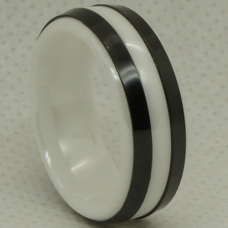 classic 2 line black ceramic inlayed on white hi-tech scratch proof ceramic ring