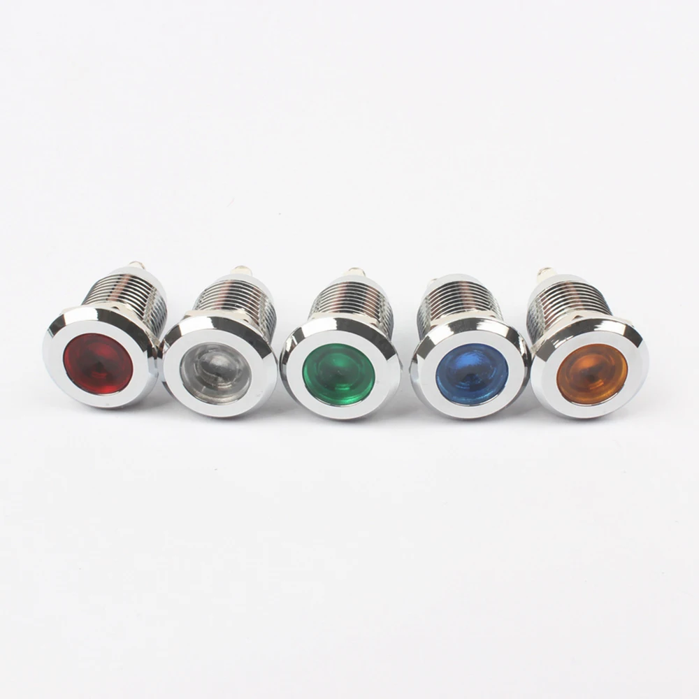 LED Metal Indicator light Flat 12mm waterproof Signal lamp LIGHT 3V 6V 12V 24V 220V screw connect red yellow blue 12ZSD.PY.L