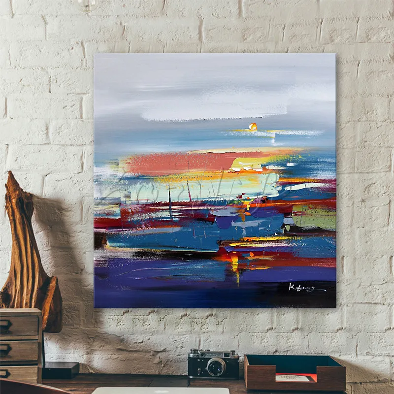 

Hand painted boat Canvas Oil painting Wall Pictures for Living room wall decor art canvas painting palette knife boat seascape 2