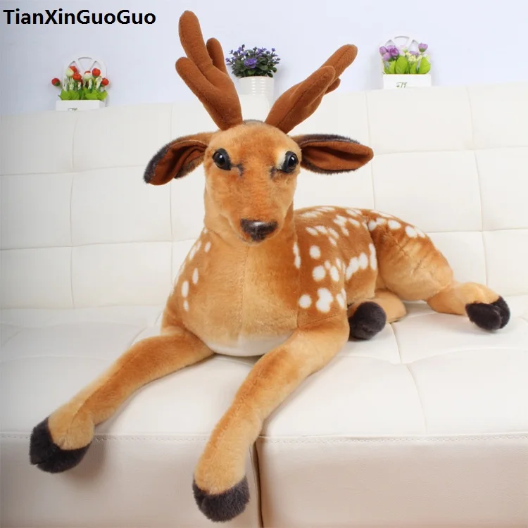 large 85cm cute deer plush toy prone sika deer soft doll throw pillow birthday gift s0037