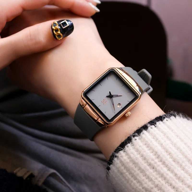 Fashion Luxury Brand Unisex Men Womens Watches Square Dial Silicone Strap Golden Case Lady Dress Quartz Watch Relogios Femininos