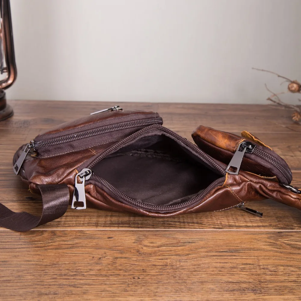 Quality Leather Men Casual Fashion Travel Triangle Chest Sling Bag Brown Design 8\