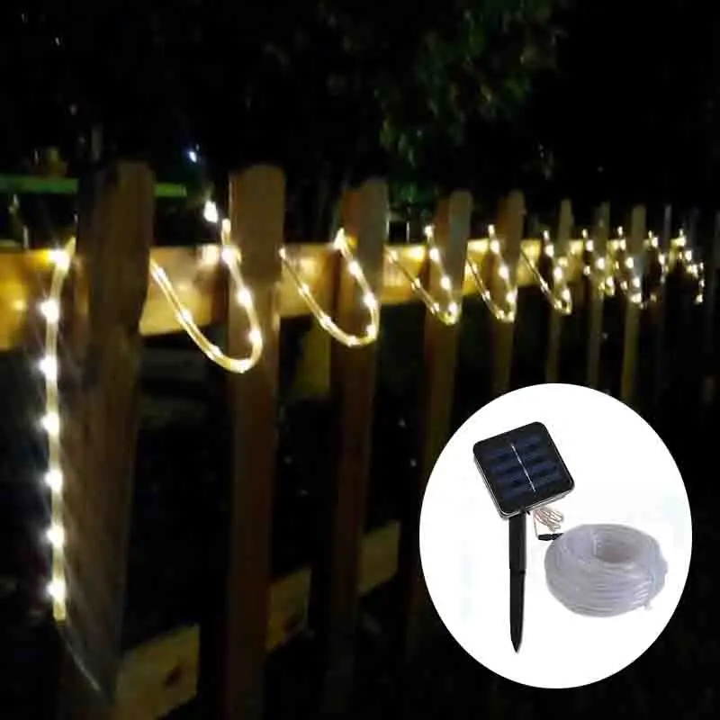 

100LED 10M Solar Silicone Tube Rope Lights Waterproof Copper Wire Rope String Light With Solar Panel Christmas Garden Decorative