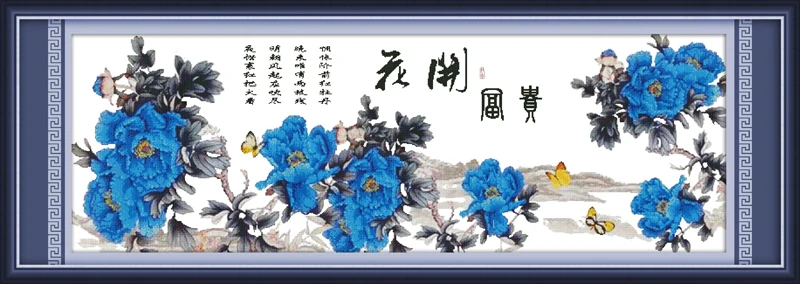 

Blue peony cross stitch kit flower 18ct 14ct 11ct count printed canvas stitching embroidery DIY handmade needlework