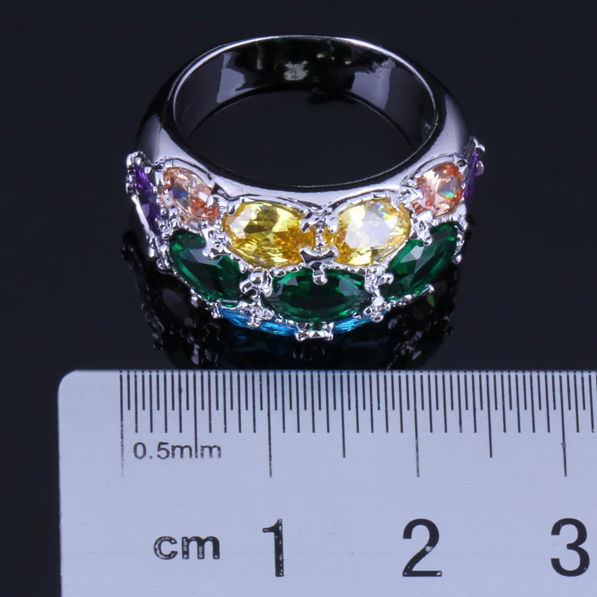 Incredible Oval Multigem Multicolor Green Cubic Zirconia Silver Plated Ring V0586