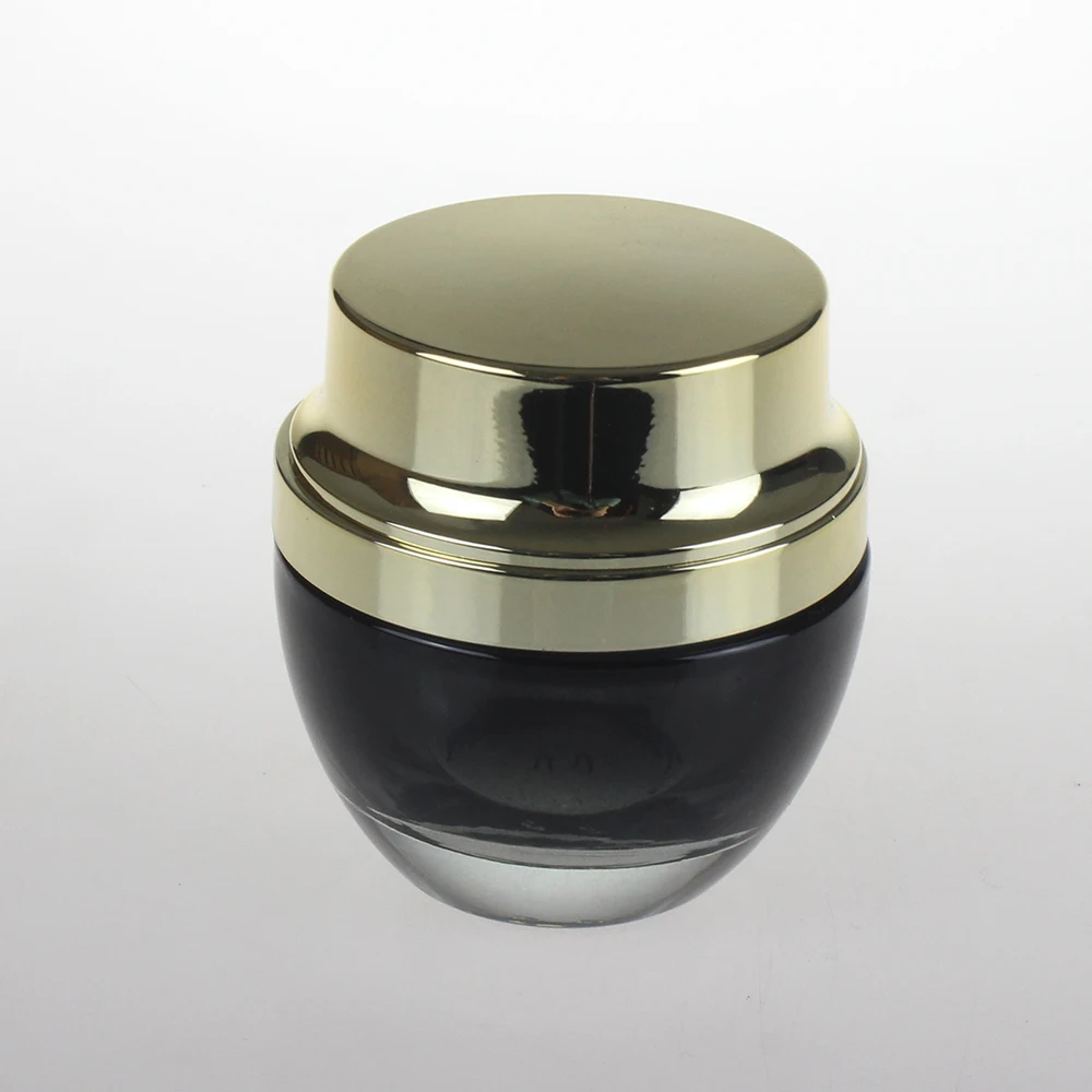 50pcs wholesale50pcs  50g black glass cream jar with shiny gold aluminum lid , glass 50 g cosmetic jar for eye cream,50g bottle