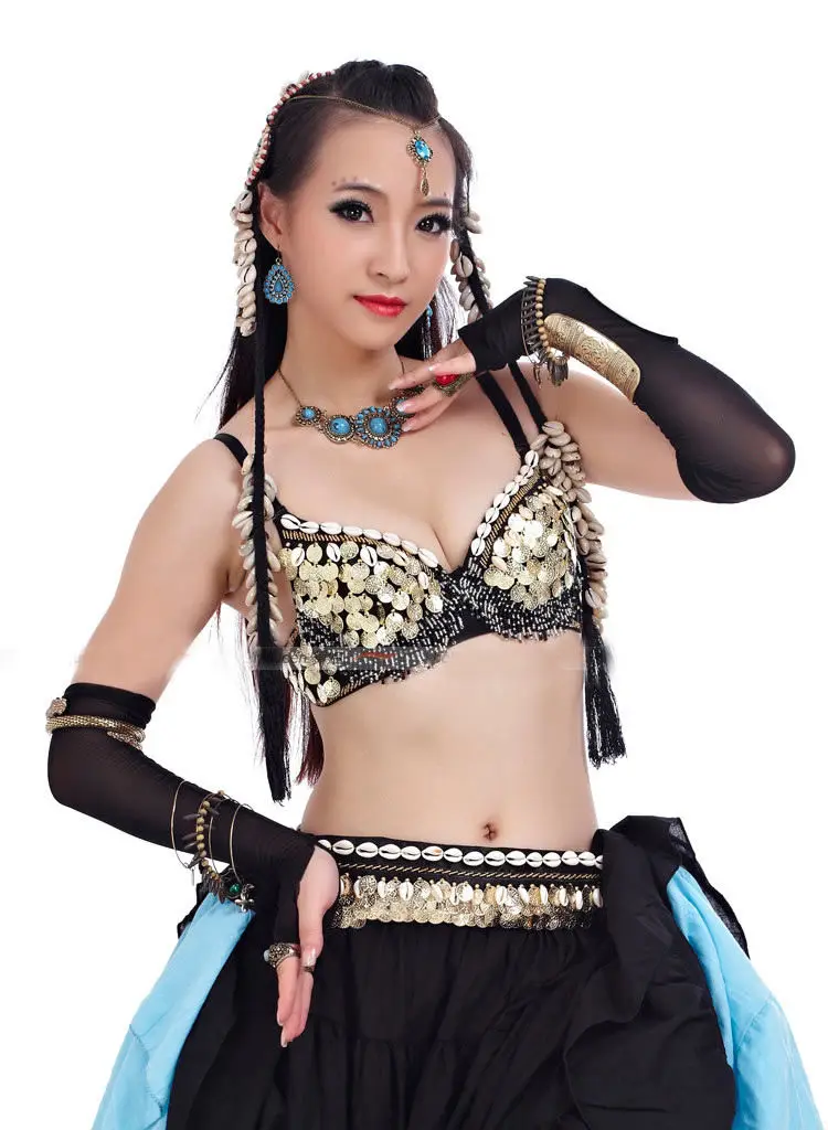 Women Tribal Style Belly Dance Costume Outfit 2 Pics Suit of Bras & Belt 32-34a/b/c