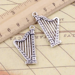 5pcs Charms Harp Musical 40x21mm Tibetan Bronze Silver Color Pendants Antique Jewelry Making DIY Handmade Craft