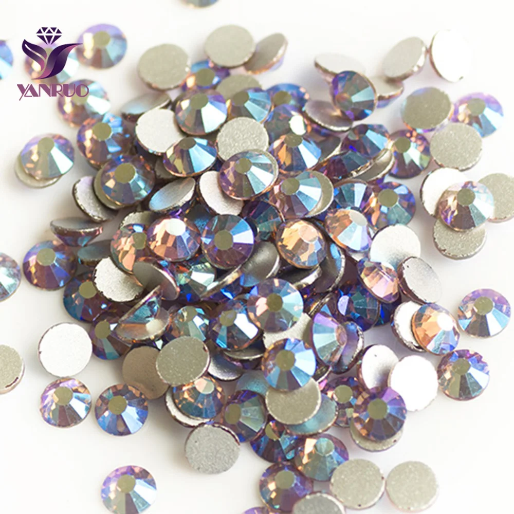 YANRUO Light Amethyst AB Flatback Glass Crystal Glass Dance Dresses Beads for Shoes Green Rhinestones