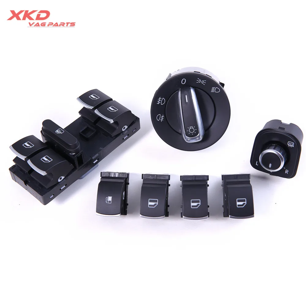 

7pcs Chrome Headlamp Window Mirror Switch For V-W Jett-a Golf MK5 Rabbit