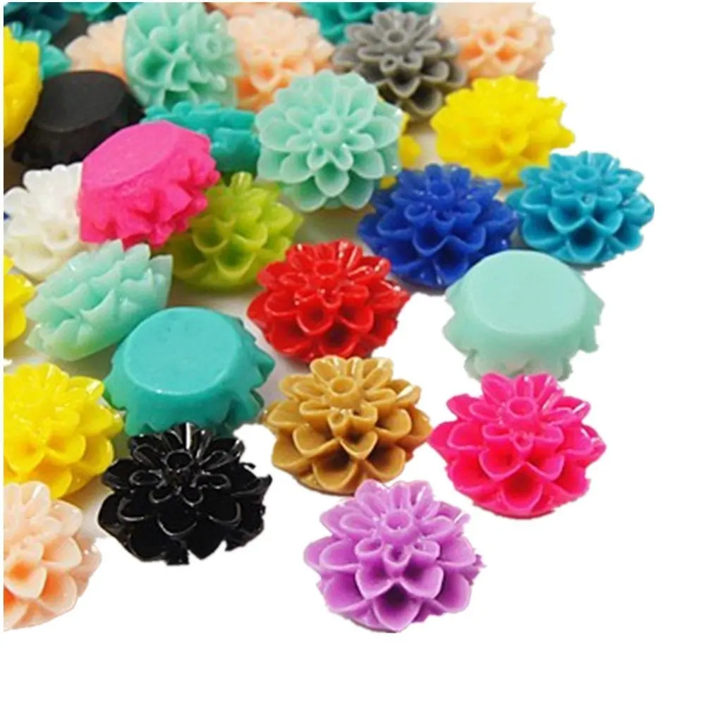 300pcs Flower Resin Cabochons Mixed Color, 15mm in Diameter, 8mm Thick display