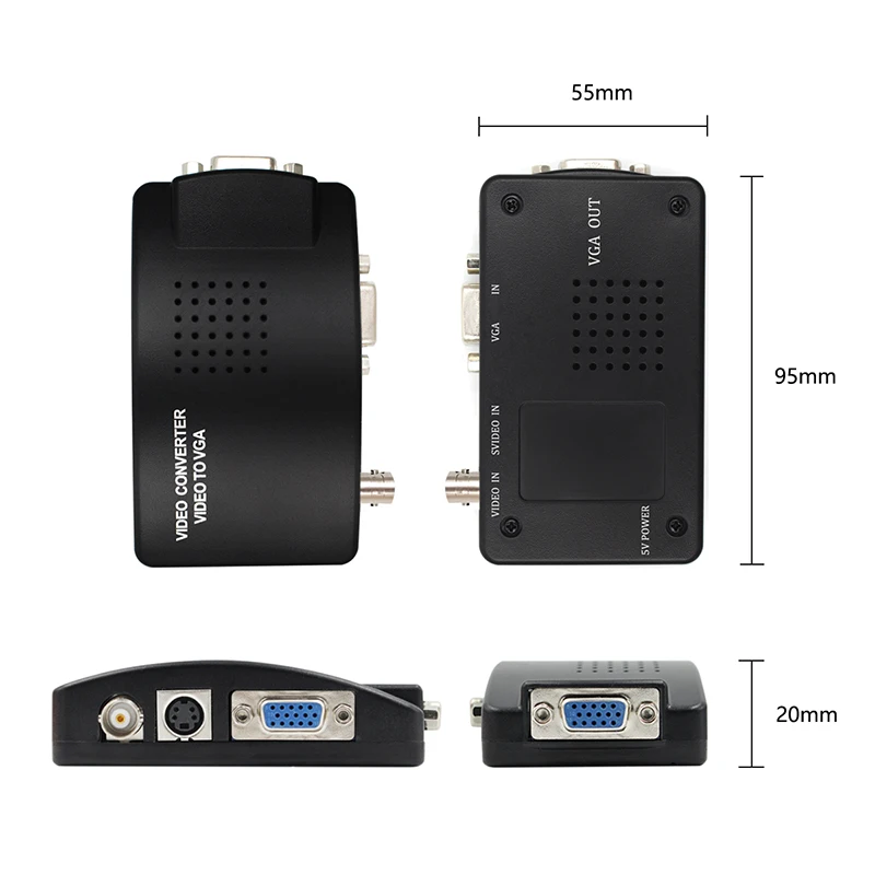 BNC VGA Composite S-Video para conversor VGA, adaptador de saída VGA, caixa de comutação digital para PC, Mac, TV, câmera, DVD, DVR