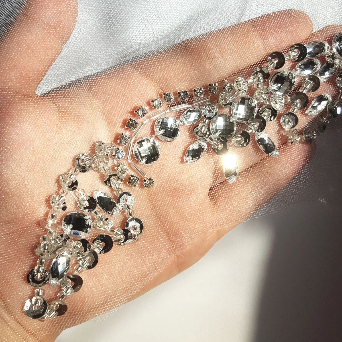 BLING Crystal Beaded Sew on 20x34cm Rhinestone Bridal Applique Patches Diy Sewing Accessories For Wedding Dress Decoration Stras