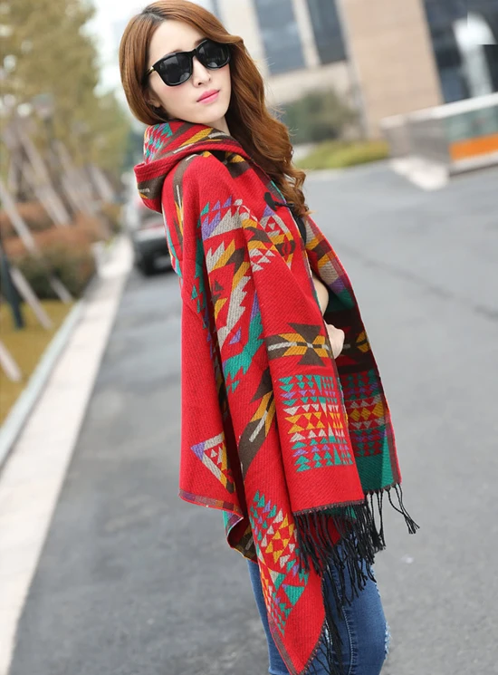 

Free Shipping ladies warm winter hooded wrap poncho wool blends lush cape mantle Retail