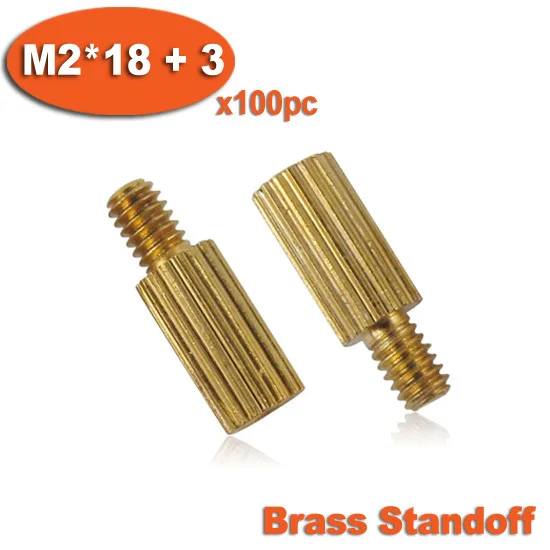 

100pcs Male To Female Thread M2 x 18mm + 3mm Cylinder Shaped Brass Standoff Spacer Pillars