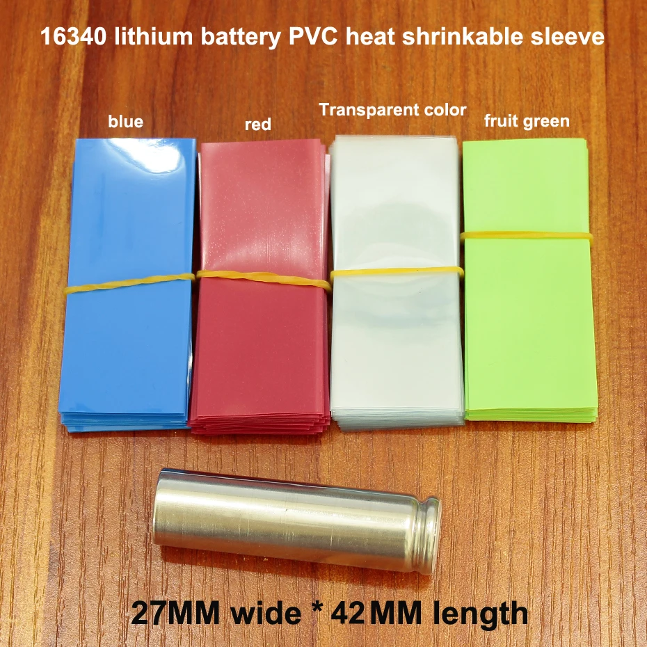 100pcs/lot 16340 lithium battery casing insulation heat shrinkable sleeve battery cover battery package skin PVC shrink film