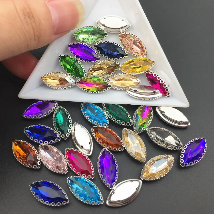 New 5x10 7x15 mm Horse eye flatback sew on rhinestones Silver lace shape claw DIY wedding decoration Accessories