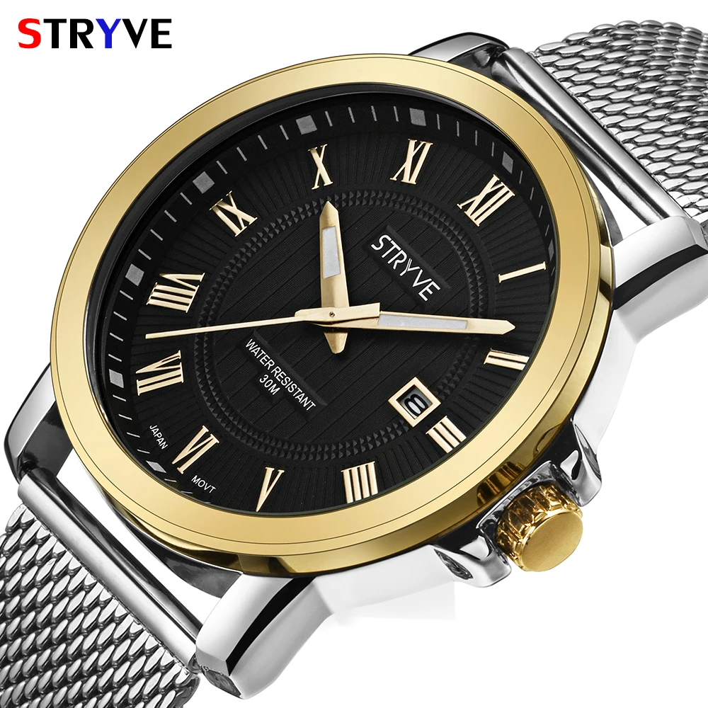 

Luxury brand STRYVE Mens Wristwatches hot sales 3atm waterproof stainless steel army watches male fashion calendar watches mens