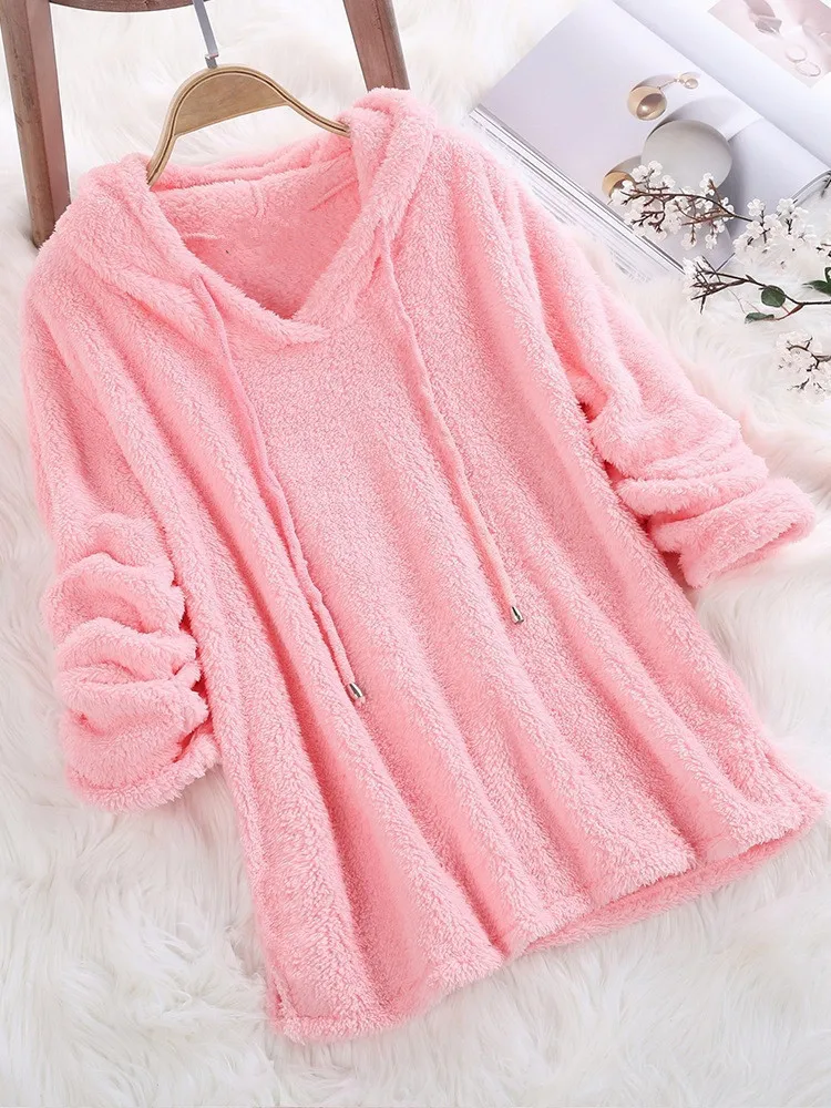 Winter Fleece Sweater Oversized 5XL Sherpa Fleece Fluffy Thin Pullovers Hooded Women Big Size Casual Sweaters