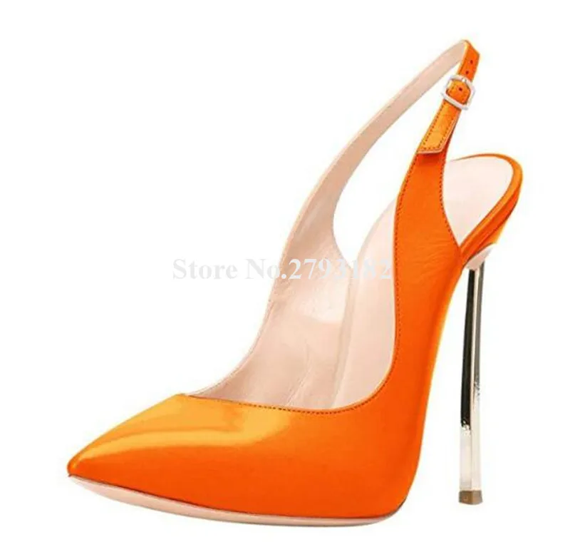 

Women Fashion Pointed Toe Stiletto Thin Heel Pumps Cut-out Pink Orange Leather High Heels Formal Dress Shoes