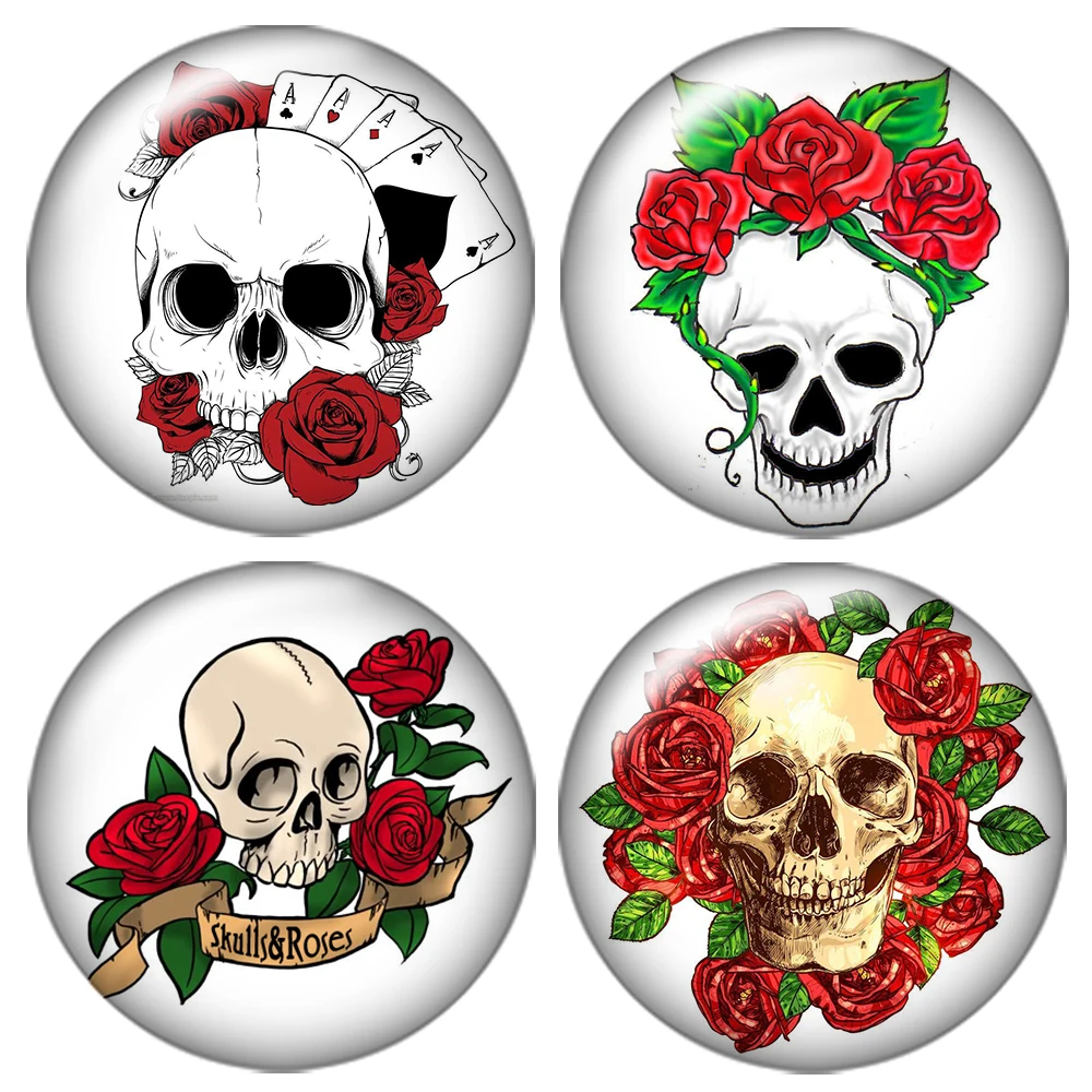 

Rose Skull 10pcs mixed 12mm/16mm/18mm/25mm Round photo glass cabochon demo flat back Making findings ZB0426