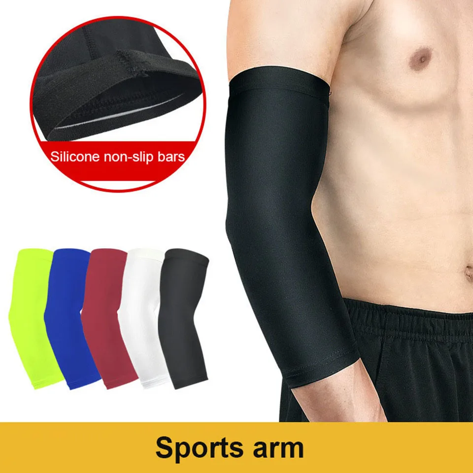 1PCS Running Man Sports Basketball Arm Sleeve Cycling Compression Arm Warmers Elbow Protector Pads Support For Men