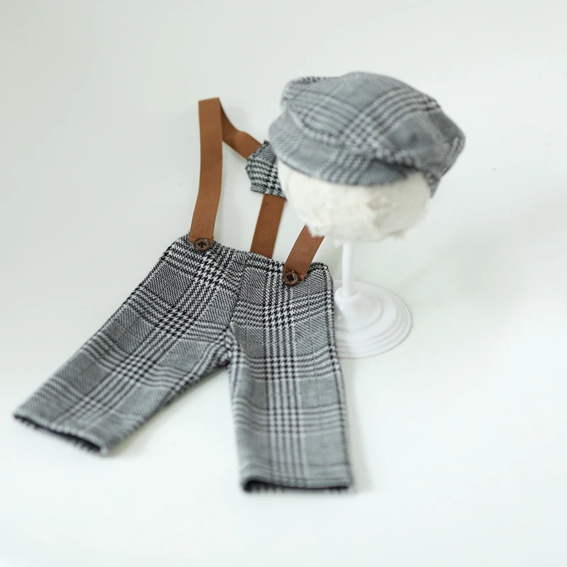 0-1M New Born Baby Clothes Girl Boy Hat Plaid Costume Little Gentleman  Newborn Photography Props Photo Studio Accessories Pants
