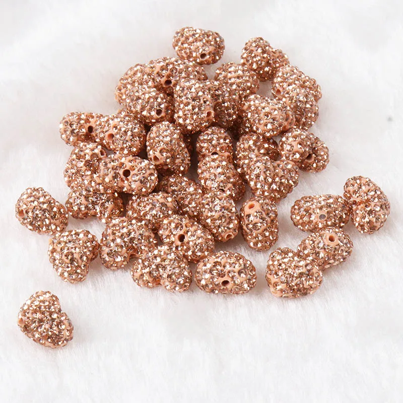 Champagne Clay Paved Crystal Disco Rhinestone Heart Shape Beads DIY For Bracelet jewelry making 5pcs 11x9mm