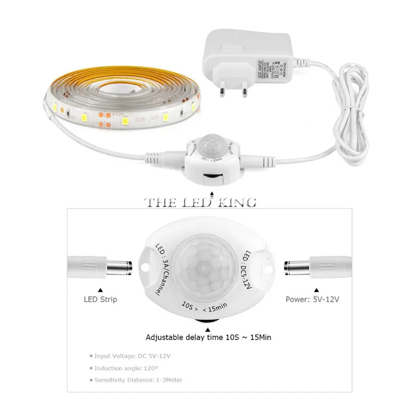 US EU PIR Motion Sensor Kitchen Light Tape 5V 12V LED Night Light IR Body Move Detection Ribbon Strip Lamp corridoio letto armadio