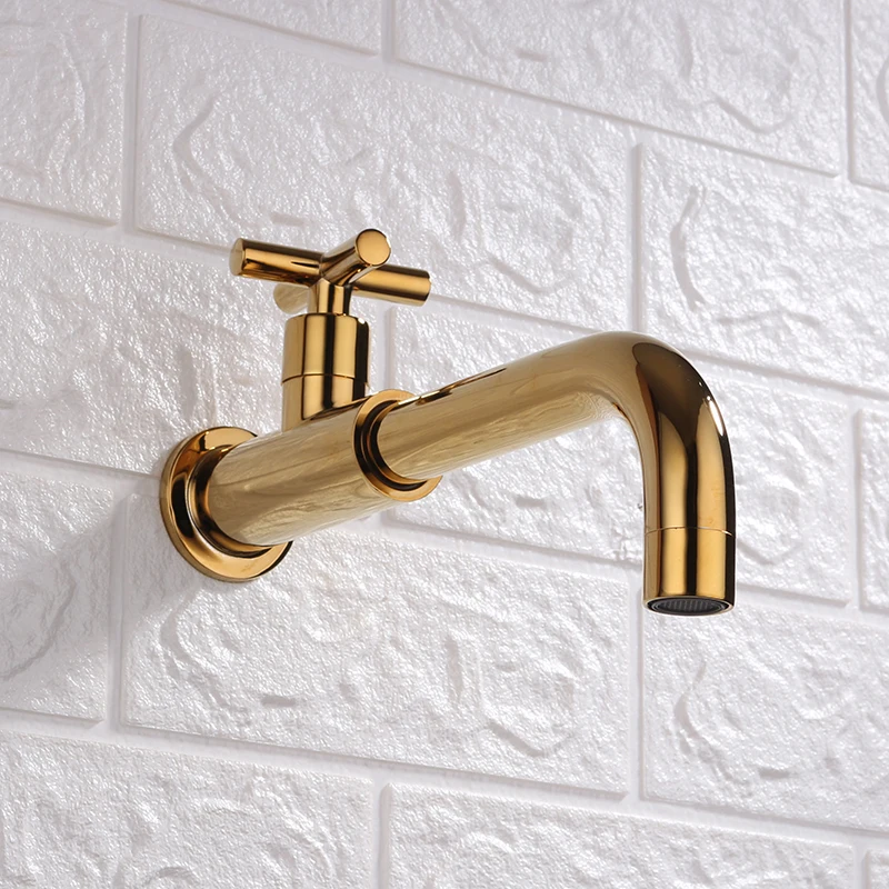 Splashproof bathroom wall-mounted long mop pool faucet Single cold black brass basin faucet golden kitchen faucet