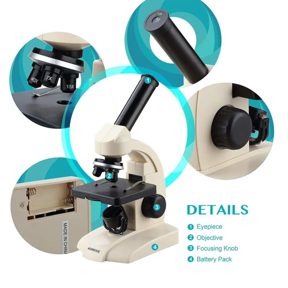 AOMEKIE-microscopio Monocular biológico 70X-400X, lámpara de fondo deslizante para observación de células de espécimen, regalo para chico educativo para estudiante de ciencias