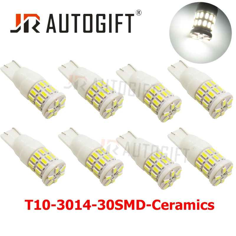 

100x T10 w5w Car LED 3014 30SMD Signal Lights ceramic 194 4014 led Auto Reading Lamp Wedge Tail Side Bulbs white 12V car styling