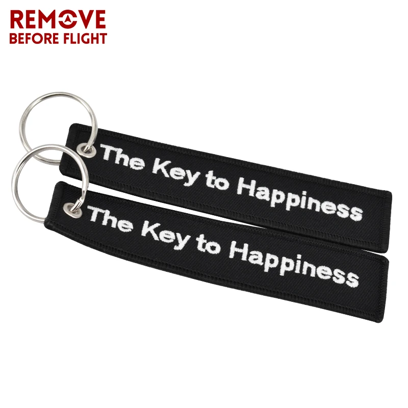 The Key to Happiness Keychain OEM Bijoux Black Embroidery Keyring Key Tag Holder Bijoux for Motorcycles Cars Key Chain Gift New