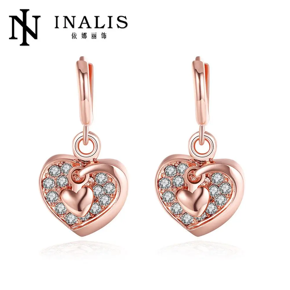 INALIS Luxury Dangles Love Heart Earrings for Women Wedding Earrings Water Drop Zircon Party Gift White Color Wholesale E048