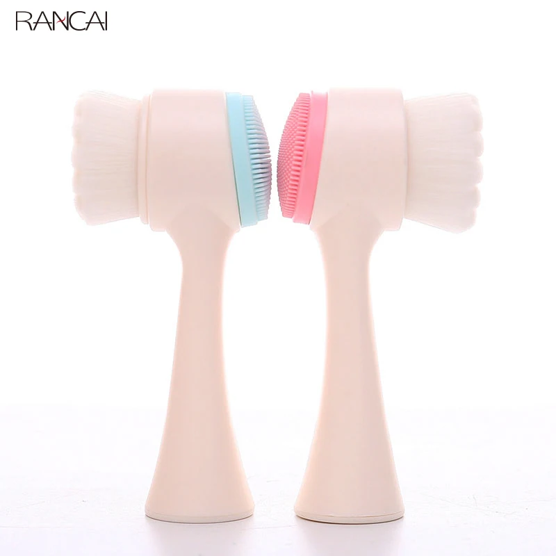 RANCAI Double-Side Face Cleaning Brush Silicone Facial Deep Pore Cleaner Blackhead Removal Massage Makeup Brushes Skin Care Tool