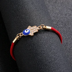 Women's Hamsa Fatima handmade red rope thread bracelet lucky braid CZ rhinestone bracelet adjustable small jewelry