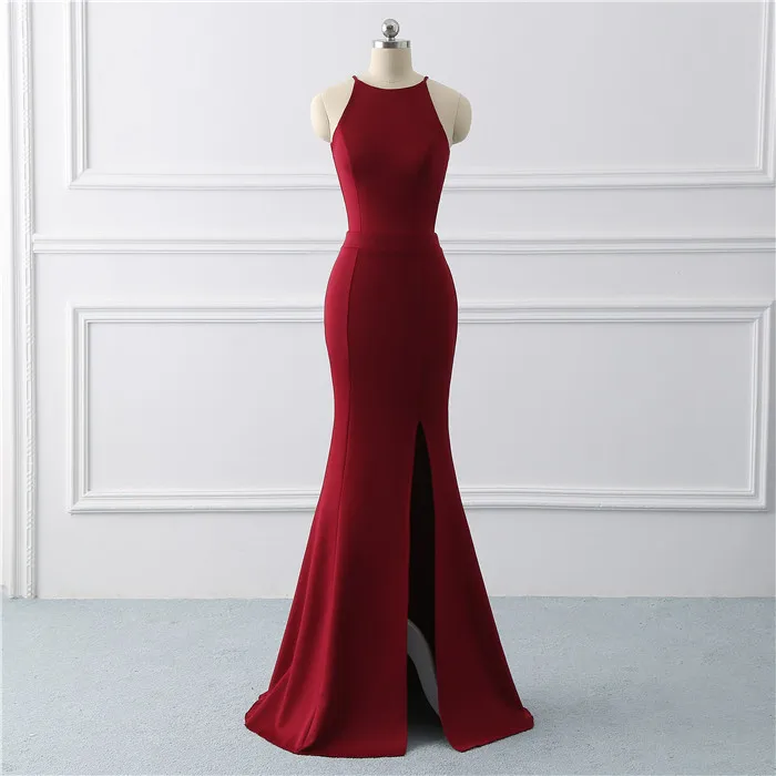 Burgundy sexy evening gown dress  Mermaid prom dress  stretch fabric Long Evening Dresses side slit Prom Dress  vestido de noiva