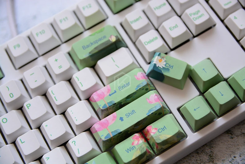 Cherry profile Dye Sub Keycap Set thick PBT plastic lotus pool green white blue colorway for gh60 xd64 xd84 xd96 tada68 87 104