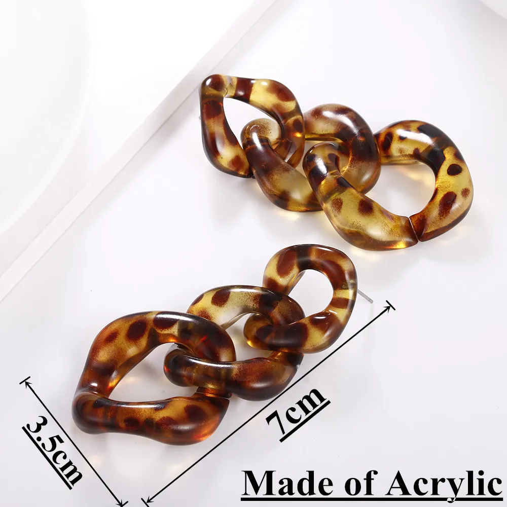 FishSheep Trendy Acrylic Leopard Link Chain Long Drop Earrings Statement Resin Big Circle Pendant Earring 2019 Fashion Jewelry