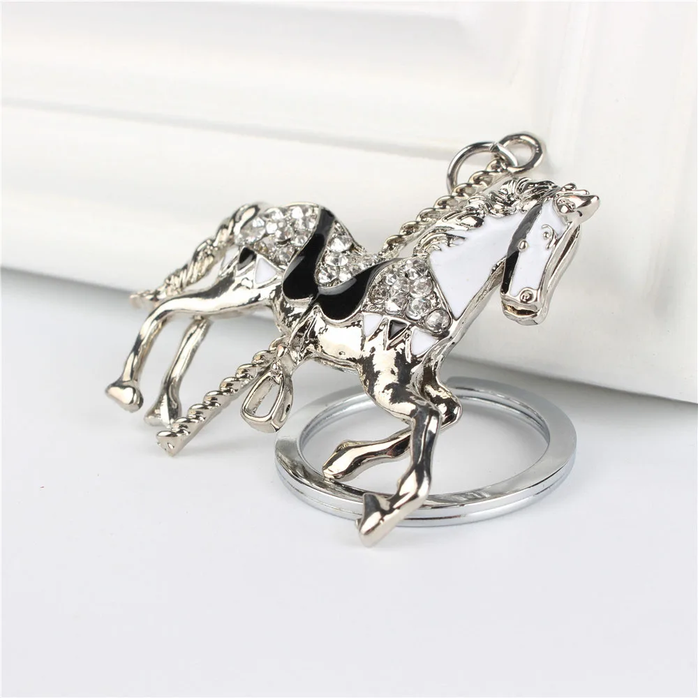 Horse Trojan Pendant Charm Rhinestone Crystal Purse Bag Keyring Key Chain Accessories Wedding Party Lover Friend Gift