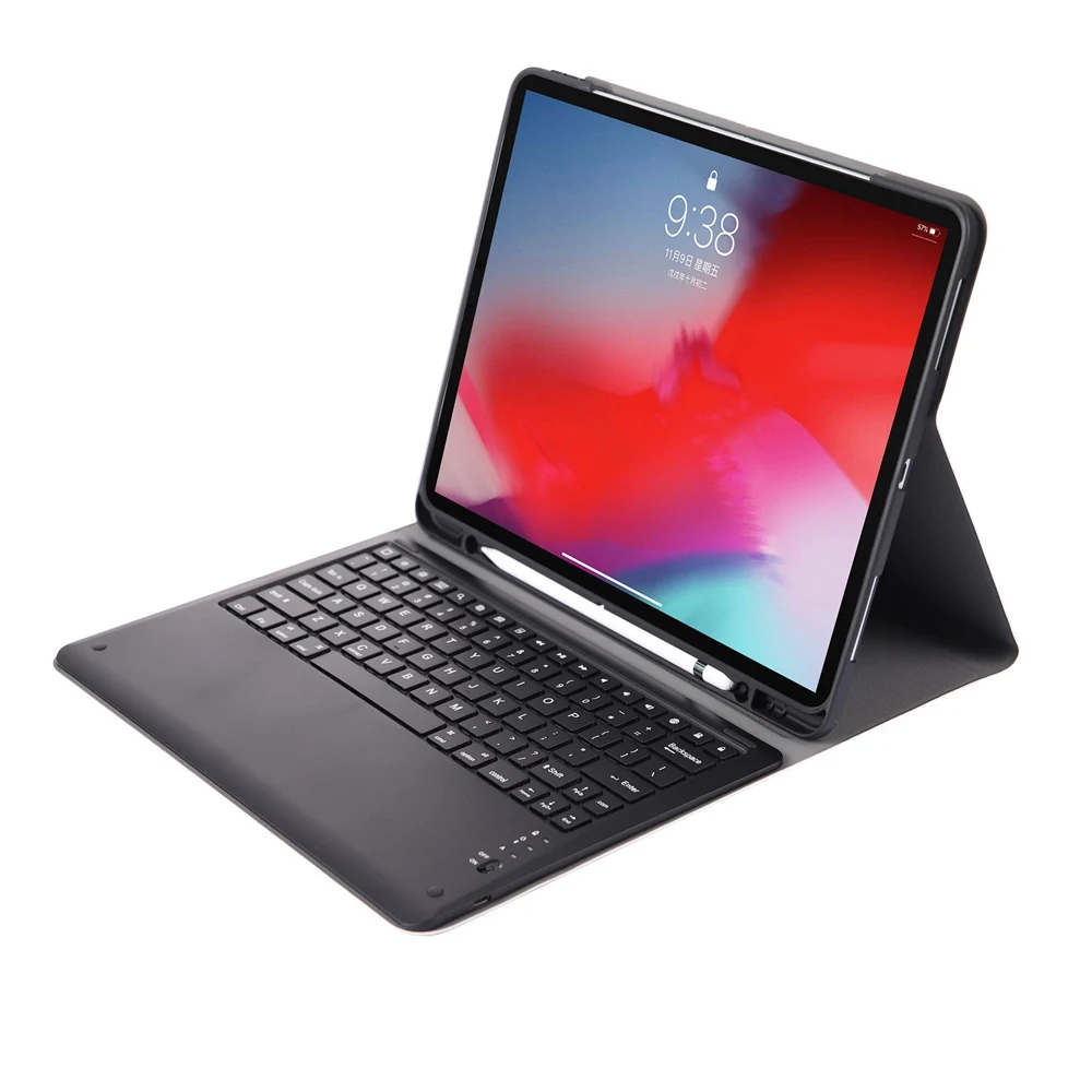 For iPad Pro 12.9 2018 Slim Smart Stand PU Leather Case Cover With Apple Pencil Holder+Detachable Wireless Bluetooth Keyboard