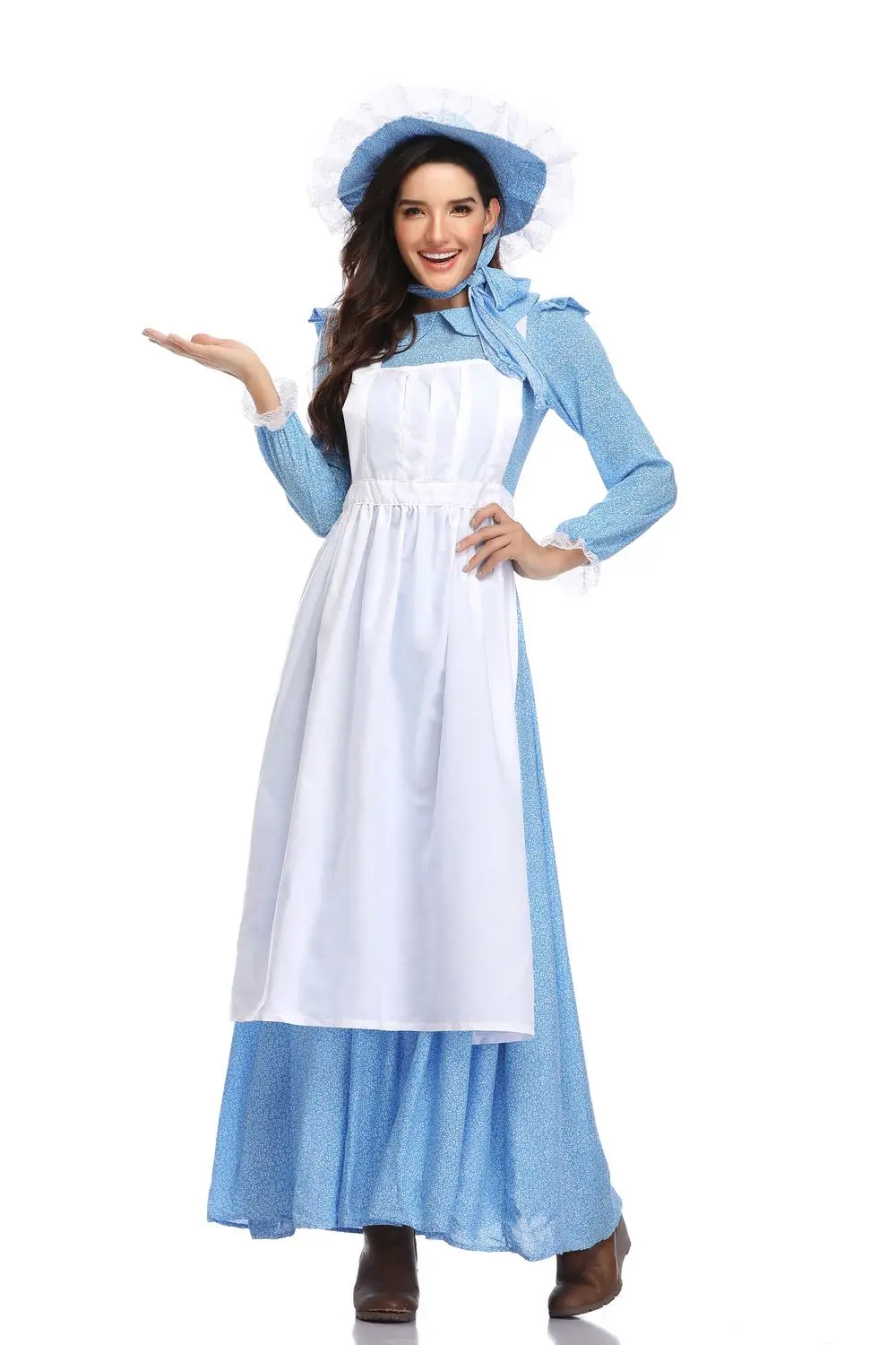 New California Costumes Women's Pioneer Cosplay Halloween Idyllic Farm Apron Maid Costume Blue Fancy Dress Outfit Plus Size XL