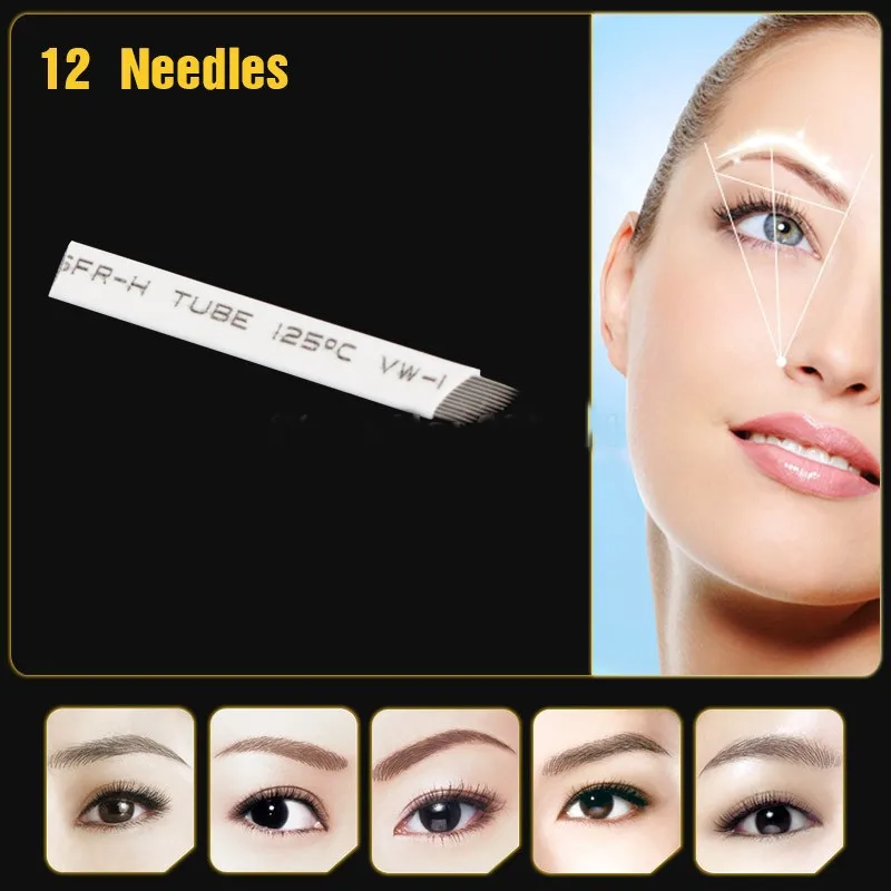 100PCS Permanent Makeup Blades Eyebrow Microblading Tattoo Needle 3D Embroidery Pen Machine