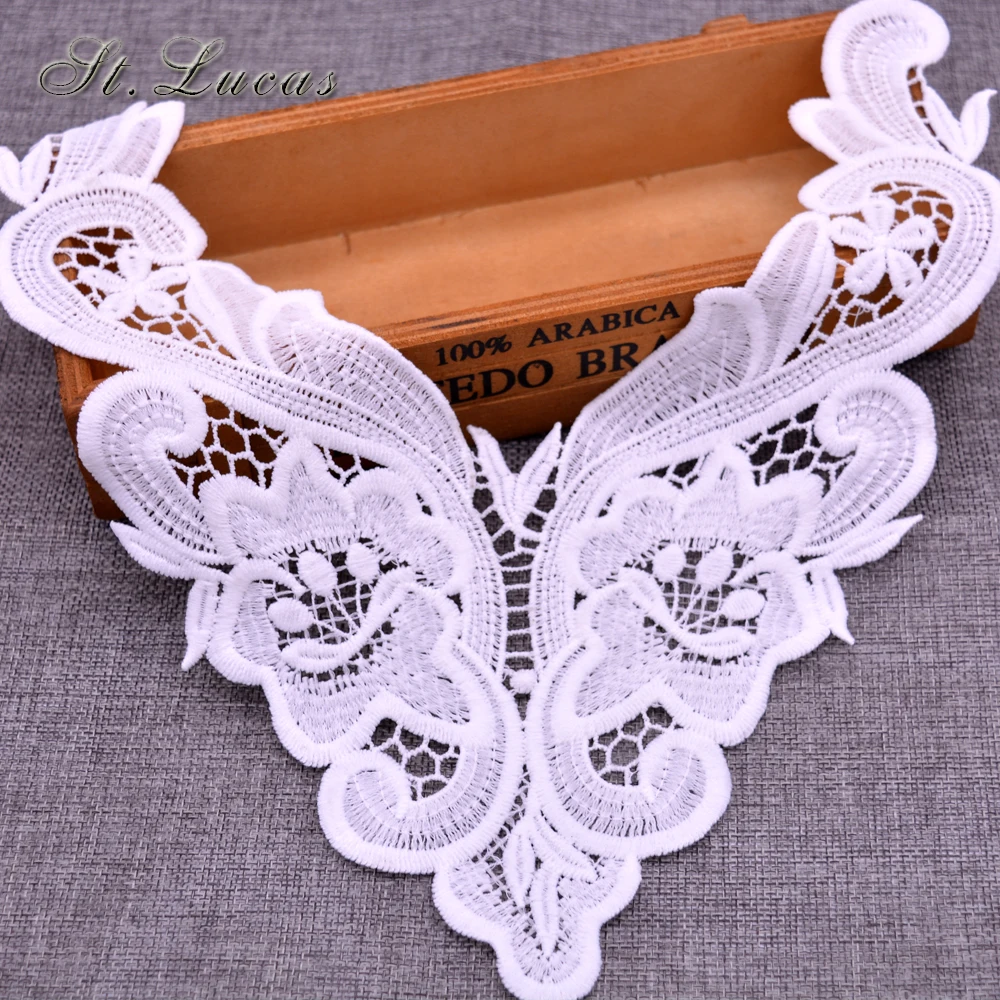 High quality white Fabric Flower Venise Lace Sewing Applique Craft U-soluble lace collar Ladies clothing decoration accessories